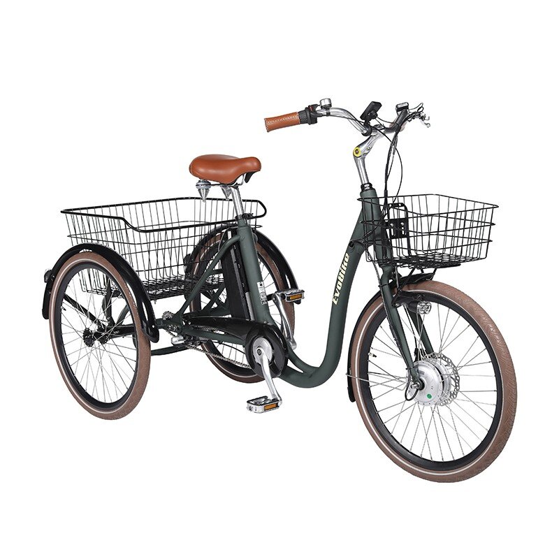 FYNDEX - Elcykel Trehjulig Elcykel Evobike Elegant 24 tum 250W 2022 432 Wh - Olivgrön