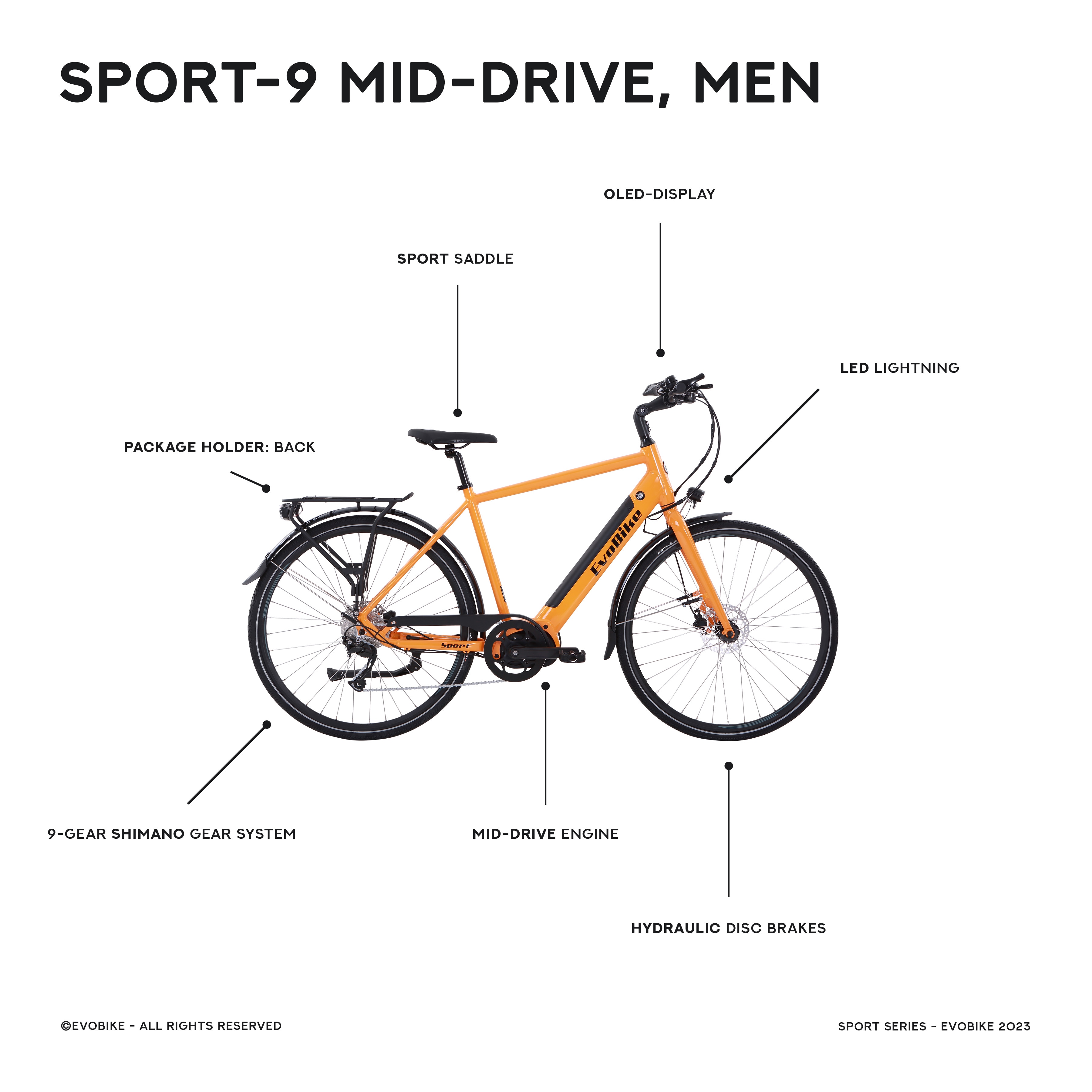 Elcykel EvoBike SPORT-9 Mid-Drive - Herr